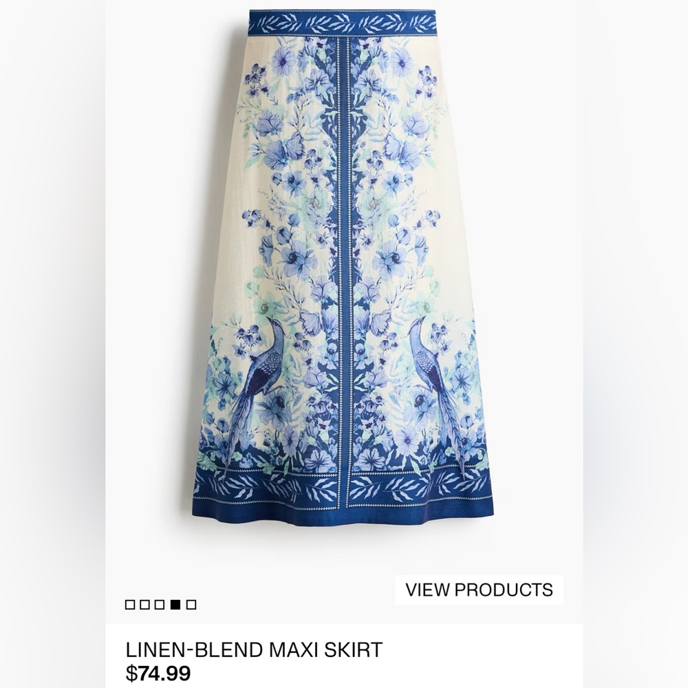 H&M Linen Blend Peacock Print Skirt, size  
6 NWT